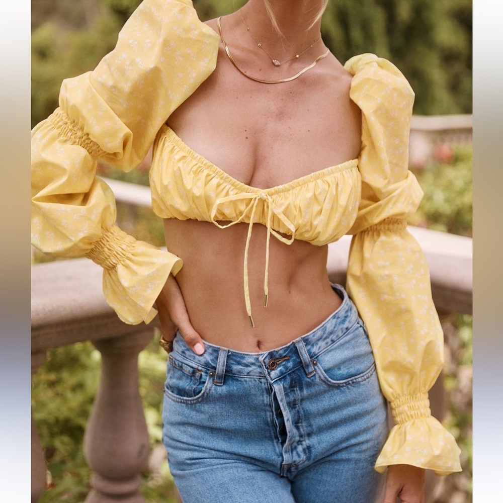 House of CB Yellow Puff Sleeve Crop Top